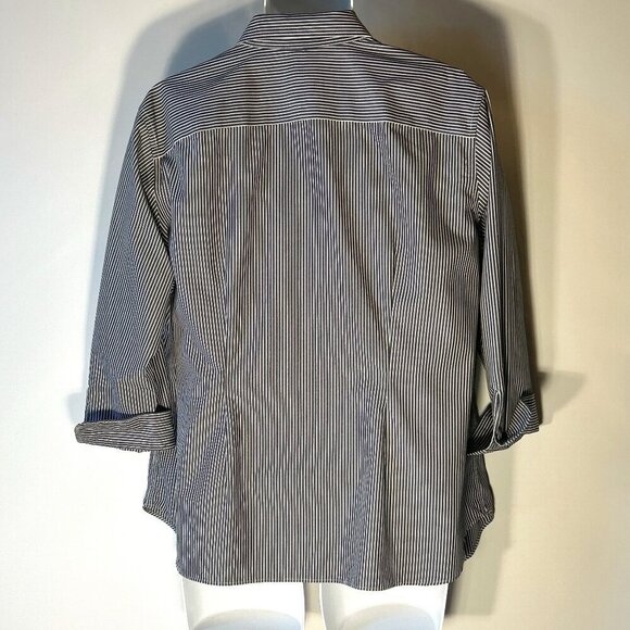 Lauren SZ 2X Navy Pinstripe Cotton Shirt Button Front Old Money Academia Classic - Picture 8 of 11